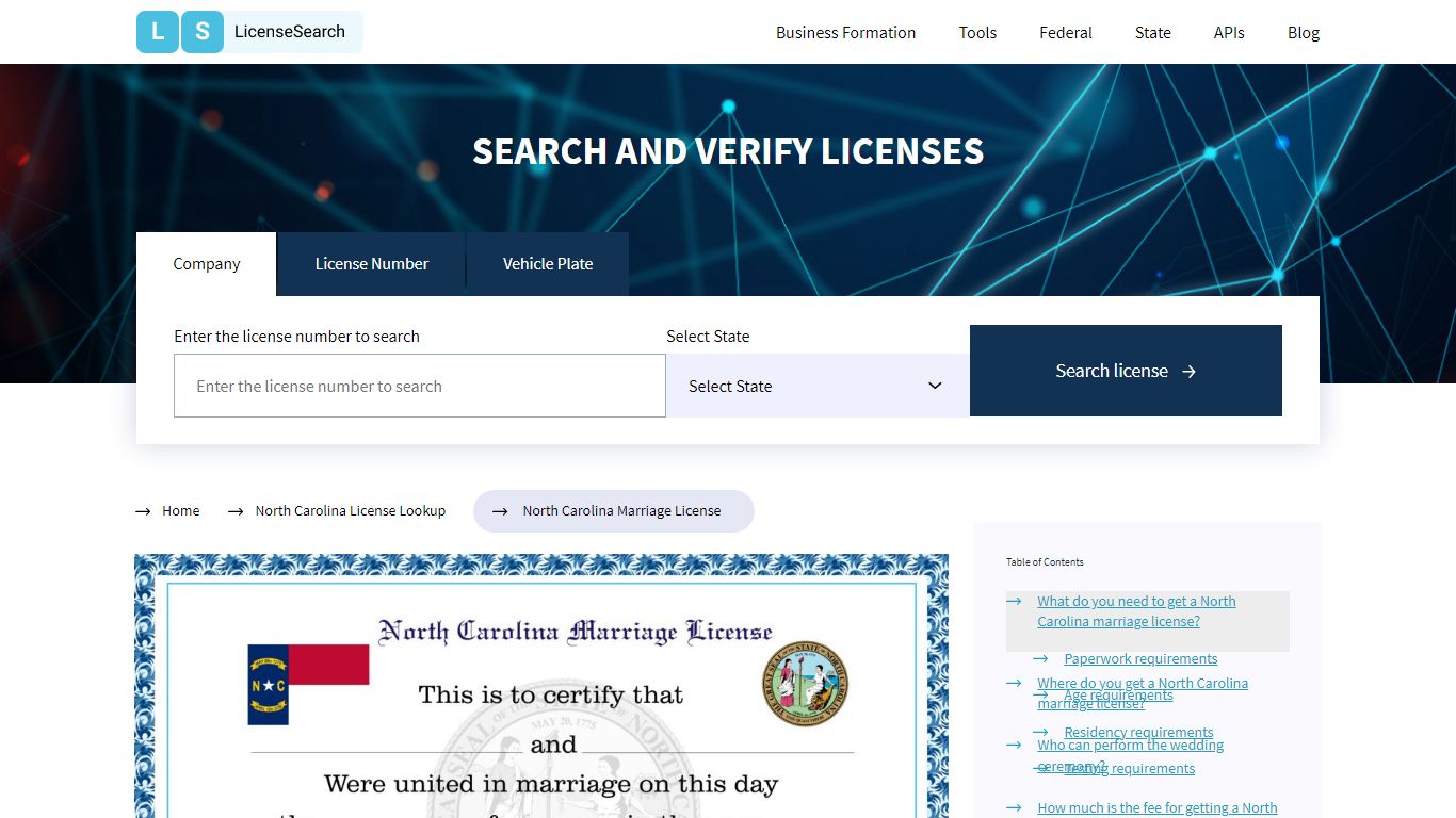 North Carolina Marriage License | License Search